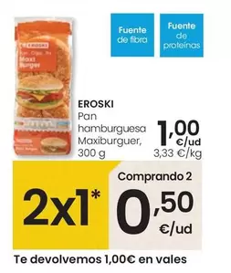 Oferta de Eroski - Pan Hamburguesa Maxiburguer por 1€ en Eroski