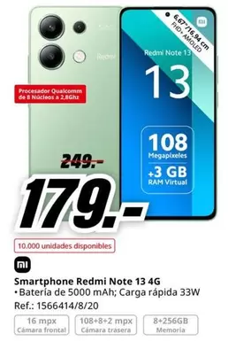 Oferta de Xiaomi - Smartphone Redmi Note 13 4g por 179€ en MediaMarkt