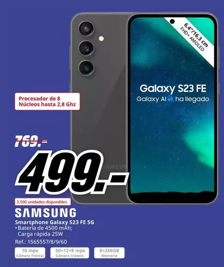 Oferta de Samsung - Smartphone Galaxy S23 Fe 5g por 499€ en MediaMarkt