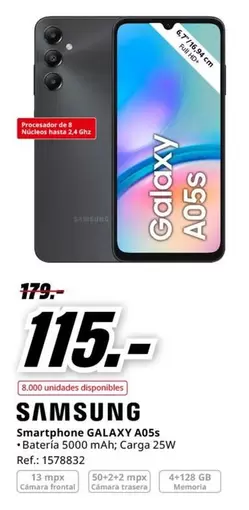 Oferta de Samsung - Smartphone Galaxy A05s por 115€ en MediaMarkt