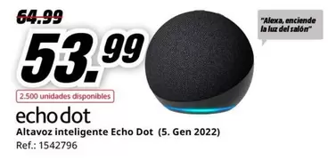 Oferta de Altavoz Inteligente Echo Dot (5. Gen 2022) por 53,99€ en MediaMarkt