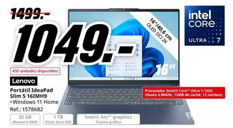 Oferta de Lenovo - Porteti Ideapad Slim 5 16lm19 por 1049€ en MediaMarkt