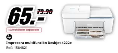 Oferta de HP - Impresora Multifuncion Deskjet 4222e por 65€ en MediaMarkt