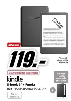 Oferta de Kindle - E-book 6" + Funda por 119€ en MediaMarkt