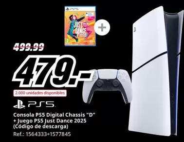 Oferta de Consola Ps5 Digital Chassis "d" + Juego PS5 Just Dance 2025 por 479€ en MediaMarkt