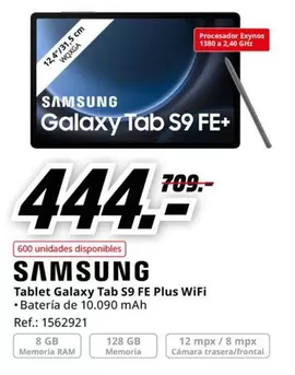 Oferta de Samsung - Tablet Galaxy Tab S9 Fe Plus Wifi por 444€ en MediaMarkt