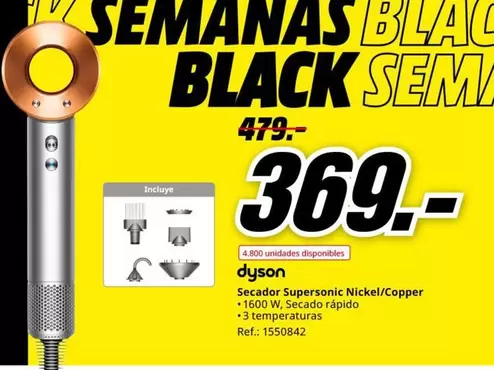 Oferta de Dyson - Semanas Blac Black Sem por 369€ en MediaMarkt