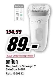 Oferta de Braun - Depiladora Silk-épil 7 Skinspa 7-08 por 89€ en MediaMarkt