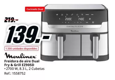 Oferta de Moulinex - Freidora De Aire Dual Fry & Grill EZ905 por 139€ en MediaMarkt