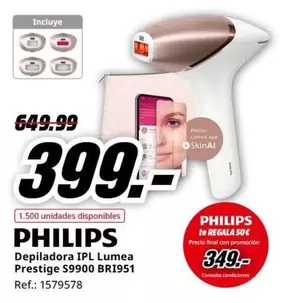 Oferta de Philips - Depiladora IPL Lumea Prestige S990B BRI1951 por 399€ en MediaMarkt