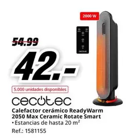 Oferta de Cecotec - Calefactor Cerámico ReadyWarm 2050 Max Ceramic Rotate Smart por 42€ en MediaMarkt