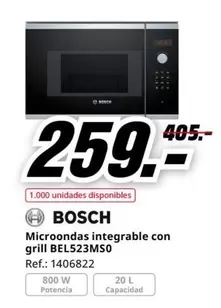 Oferta de Bosch - Microondas Integrable Con Grill por 259€ en MediaMarkt