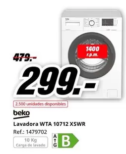 Oferta de Beko - Lavadora Wta 10712 Xswr por 299€ en MediaMarkt