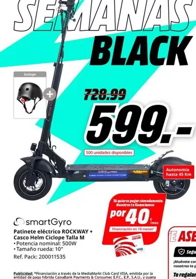 Oferta de Smartgyro -  Dature Electrico Rockway + Cacao Heim Ciocco Talla M por 599€ en MediaMarkt