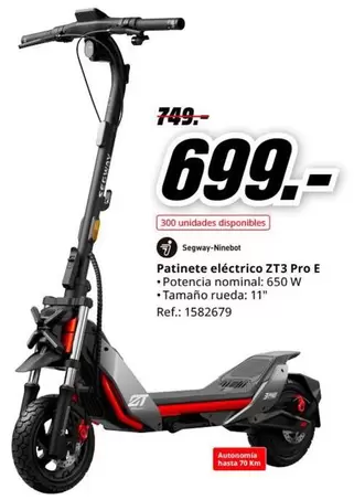 Oferta de Rueda - Patinete Eléctrico ZT3 Pro E por 699€ en MediaMarkt