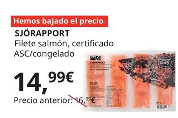 Oferta de Sjorapport - Filete Salmon, Certificado ASC/ Congelado por 14,99€ en IKEA