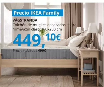 Oferta de Vagstranda - Colchon De Muelles Ensacados, Extra Firme/ Azul Claro por 449€ en IKEA