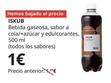 Oferta de Iskub - Bebida Gaseosa, Sabor A Cola Azucar Y Edulcorantes  por 1€ en IKEA