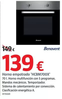 Oferta de Benavent - Forn Encastat 'HCBM700X' por 139€ en BAUHAUS