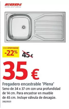 Oferta de Rodi - Aigüera Encastable 'Plena' por 35€ en BAUHAUS