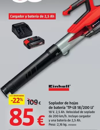 Oferta de Einhell - Bufador De Fulles De Bateria 'TP-LB 18/200 LI' por 85€ en BAUHAUS