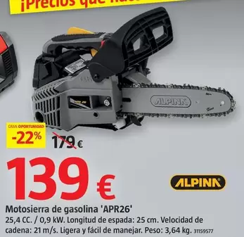 Oferta de Alpina -  Motoserra De Benzina 'APR26' por 139€ en BAUHAUS