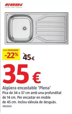 Oferta de Rodi - Aigüera Encastable 'Plena' por 35€ en BAUHAUS