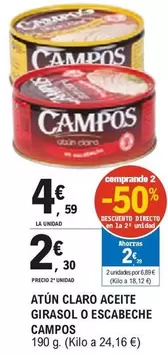 Oferta de Campos - Atun Claro Aceite Girasol O Escabeche por 4,59€ en E.Leclerc