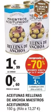 Oferta de Maestros Aceituneros - Aceitunas Rellenas De Anchoa por 1,99€ en E.Leclerc