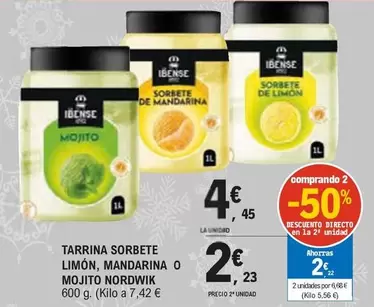 Oferta de Tarrina Sorbete Limon, Mandarina O Mojito por 4,45€ en E.Leclerc