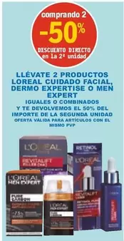 Oferta de L'Oréal - Llévate 2 Productos Cuidado Facial, Dermo Expertise O Men Expert en E.Leclerc