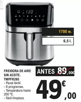 Oferta de Freidora De Aire Sin Aceite TMPFR265 por 49€ en E.Leclerc