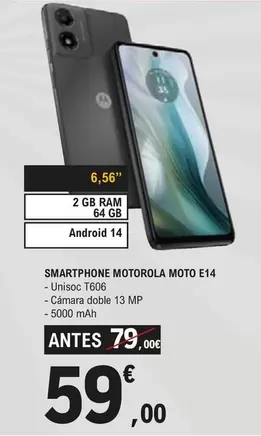 Oferta de Motorola - Smartphone Moto E14 por 59€ en E.Leclerc