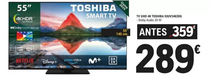 Oferta de Toshiba - Tv UHD 4k 55UV3463DG  por 289€ en E.Leclerc