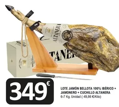 Oferta de Altanera - Lote Jamón Bellota 100% Ibérico + Jamonero+ Cuchillo por 349€ en E.Leclerc