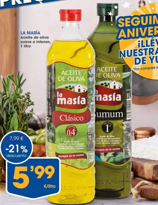 Oferta de La Masía - Aceite De Oliva Suave O Intenso por 5,99€ en Supermercados Plaza