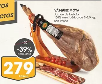 Oferta de Vázquez Moya - Jamón De Bellota 100% Raza Ibérica por 279€ en Supermercados Plaza