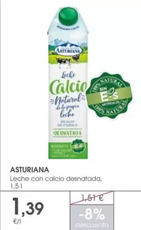 Oferta de Asturiana - Leche Con Calcio Desnatada por 1,39€ en Supermercados Plaza