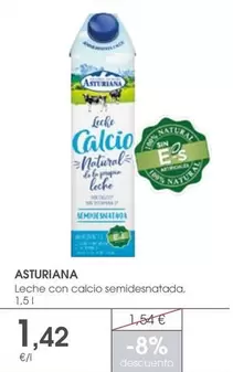 Oferta de Asturiana - Leche Con Calcio Semidesnatada por 1,42€ en Supermercados Plaza