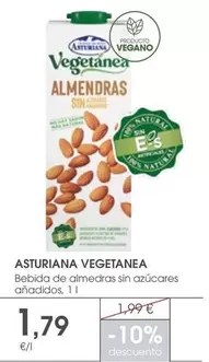 Oferta de Asturiana Vegetanea - Bebida De Almendras Sin Azucares Anadidos por 1,79€ en Supermercados Plaza