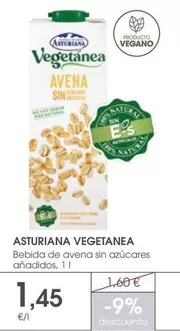 Oferta de Asturiana Vegetanea - Bebida De Avena Sin Azucares Anadidos por 1,45€ en Supermercados Plaza