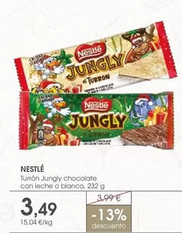 Oferta de Nestlé - Turrón Jungly Chocolate Con Leche O Blanco por 3,49€ en Supermercados Plaza