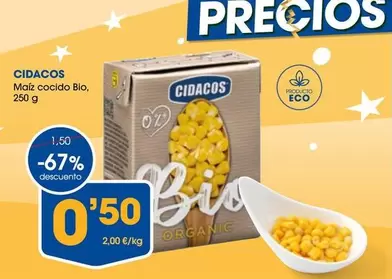 Oferta de Cidacos - Maiz Cocido Bio por 0,5€ en Supermercados Plaza