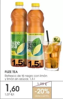 Oferta de Fuze Tea - Refresco De Té Negro Con Limón Y Limón Sin Azucar por 1,6€ en Supermercados Plaza