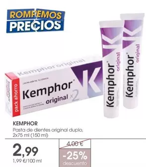 Oferta de Kemphor - Pasta De Dientes Original Duplo por 2,99€ en Supermercados Plaza