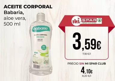 Oferta de Babaria - Aceite Corporal por 3,59€ en SPAR Gran Canaria