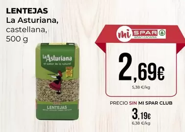 Oferta de La Asturiana - Lentejas por 2,69€ en SPAR Gran Canaria