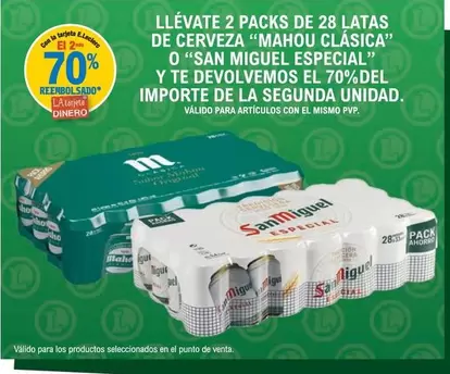 Oferta de Mahou - Llevate 2 Packs De 28 Latas De Cerveza en E.Leclerc