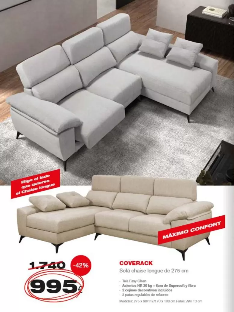 Oferta de Coverack/ Sofa Chaise Longue De 275 Cm por 995€ en Expo Mobi