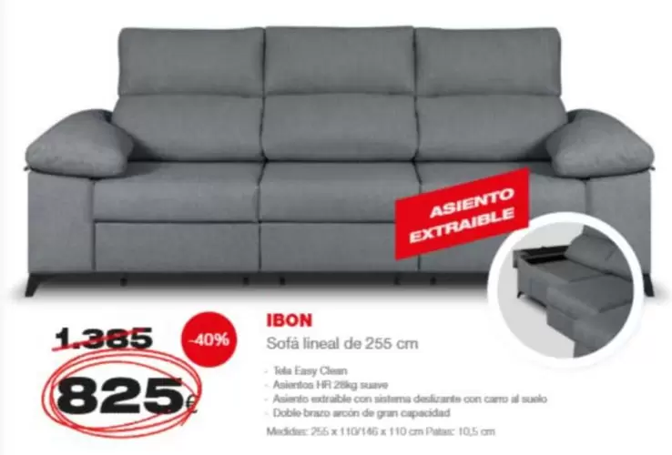 Oferta de Ibon/ Sofá Lineal De 255 Cm por 825€ en Expo Mobi